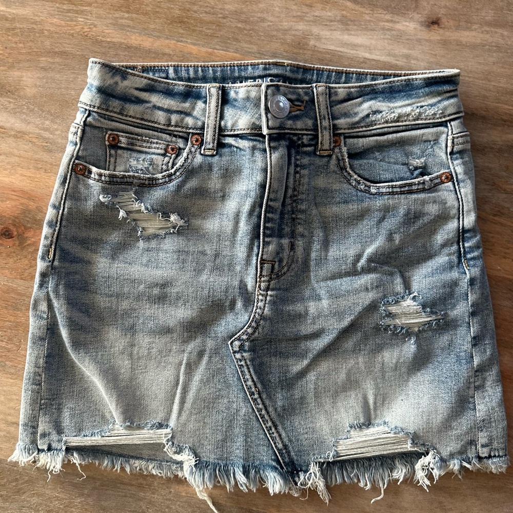 American Eagle Super Stretch Distressed Denim Mini Skirt